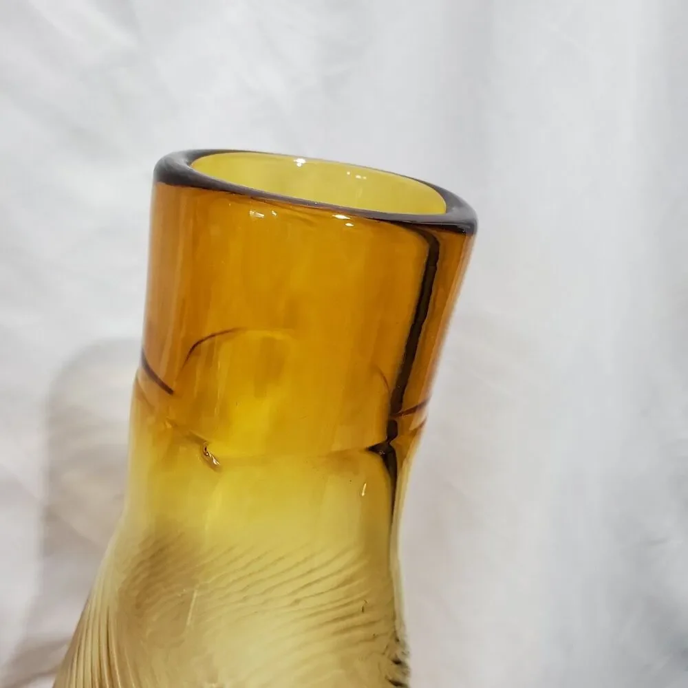 Vintage MCM Amber Blown Glass Swirl Large Vase Decor, 16